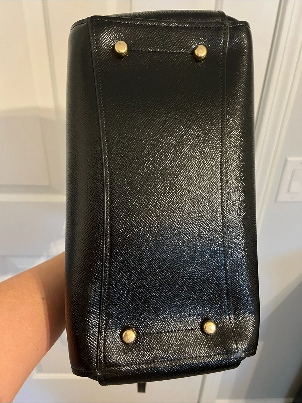 COACH Black Leather Structured Top-Handle Satchel with Gold Hardware